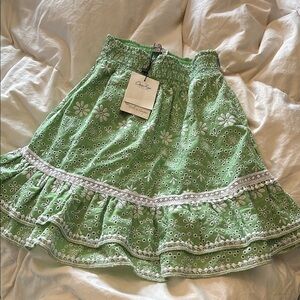 Anthropologie Charo Ruiz mint and white eyelet Voile & Guipur embroidered  skirt